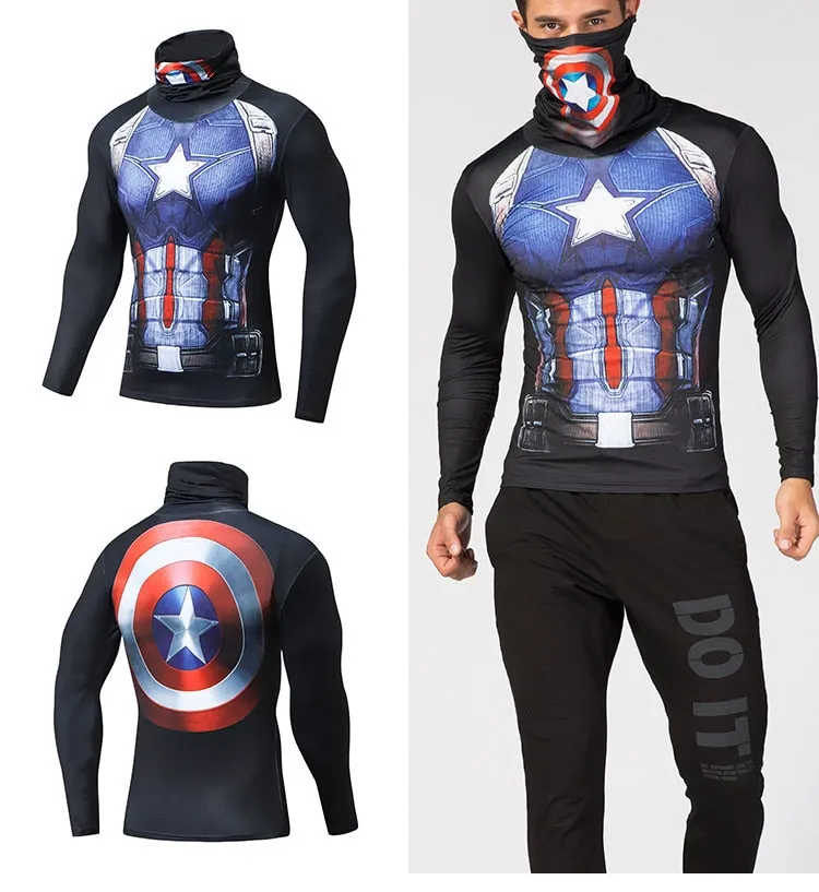 High Collar/Facemask CAPTAIN AMERICA Compression Shirt