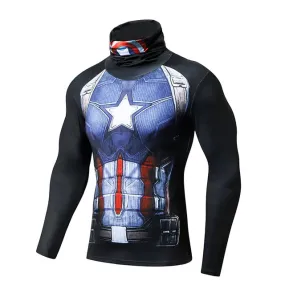 High Collar/Facemask CAPTAIN AMERICA Compression Shirt