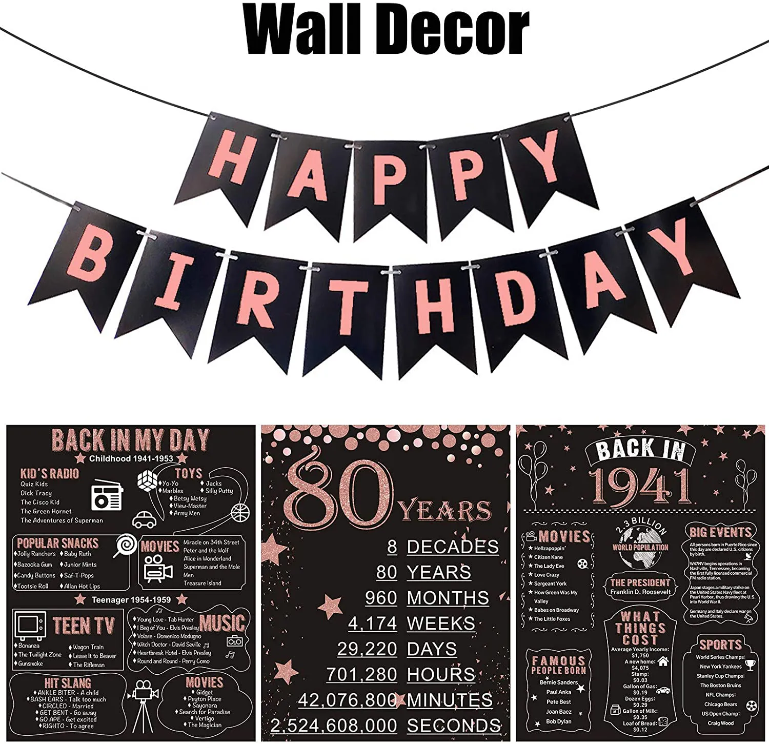 Homanga 30th Birthday Decorations for Women or Men, Rose Gold 3 Pieces 11”x 14” Back In 1991 Poster, 30 Years Party Wedding Anniversary Decoration Supplies, 30th Gifts for Women Her