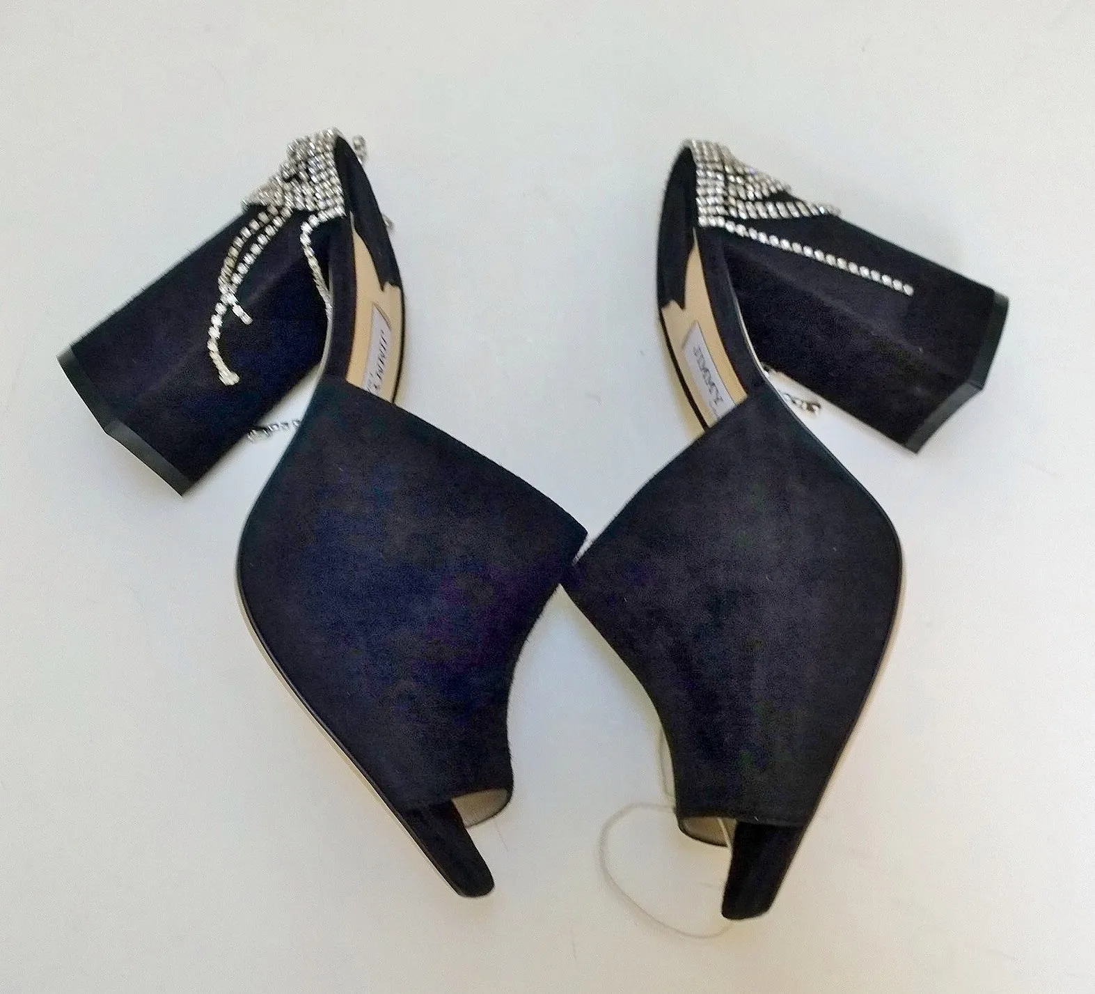 Jimmy Choo Baia 100 Black Suede and Rhinestone Mules Heels Sandals