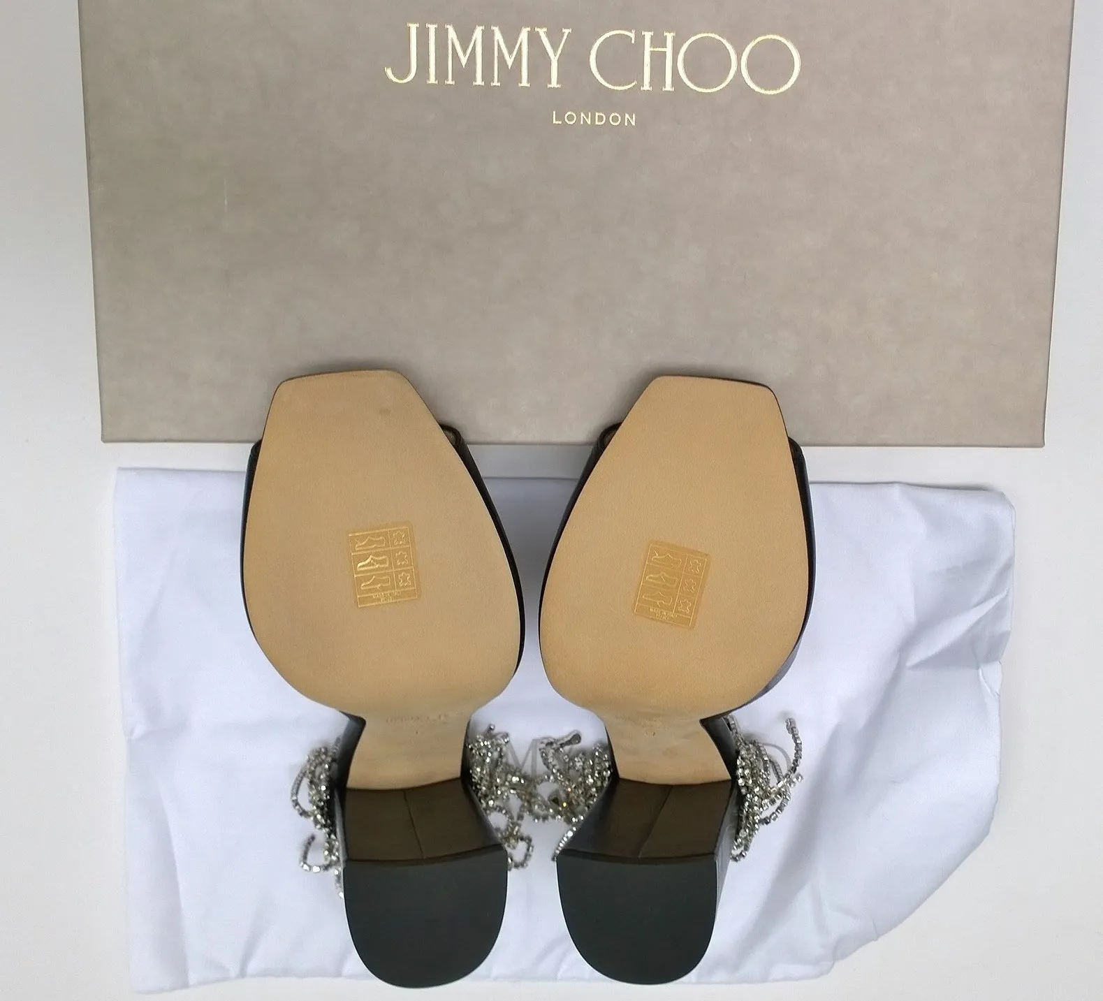 Jimmy Choo Baia Black Leather Rhinestone Tassel Sandals Heels Mules