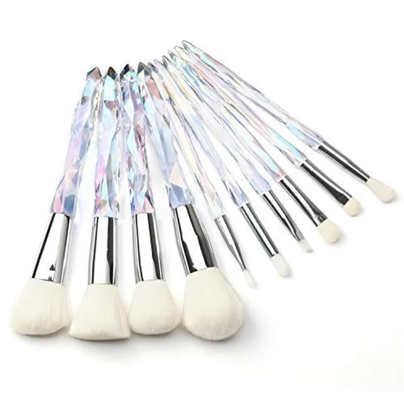 Makeup Brushes Crystal Handle Set, Tenmon 10 PCS Crystal Transparent Handle Kabuki Powder Foundation Brush Concealer Eye Shadow Eyeliner Eyebrow Brush (Green) (Purple)