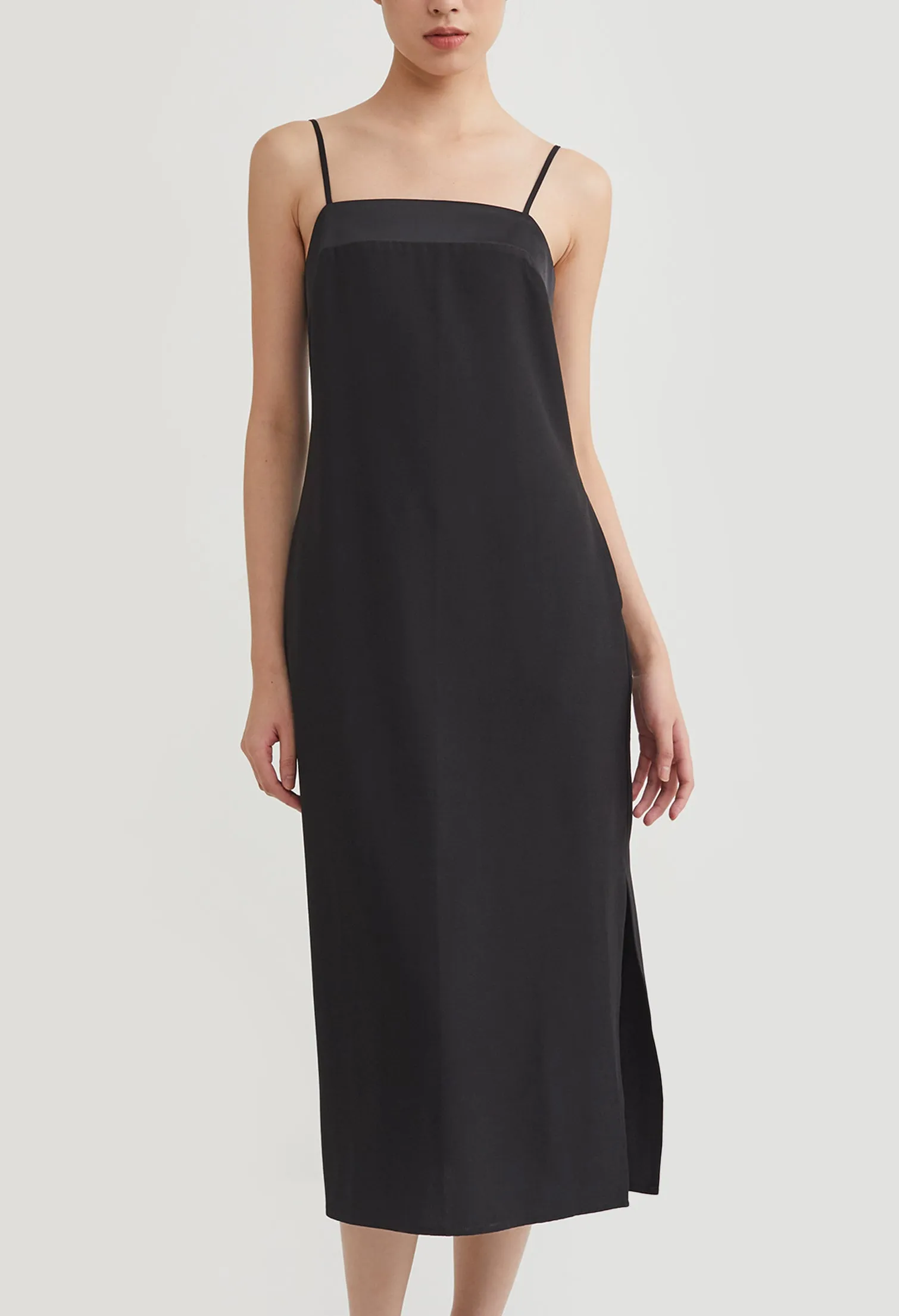 Monotone Contrast Trim Slip Midi Dress