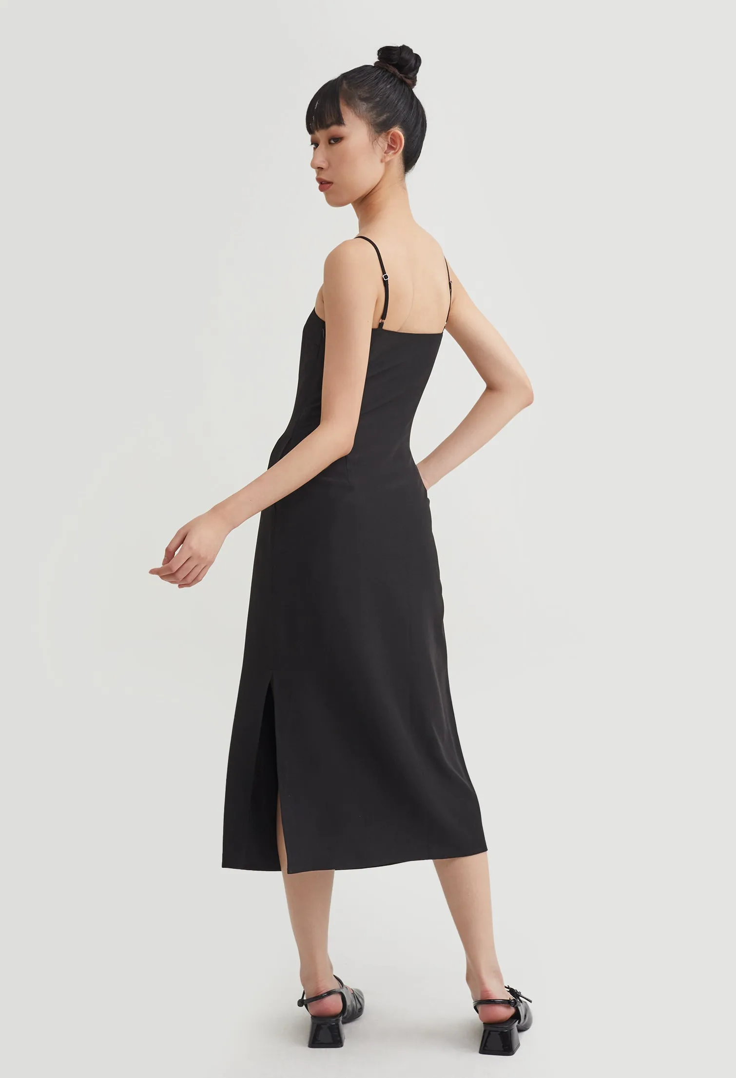 Monotone Contrast Trim Slip Midi Dress