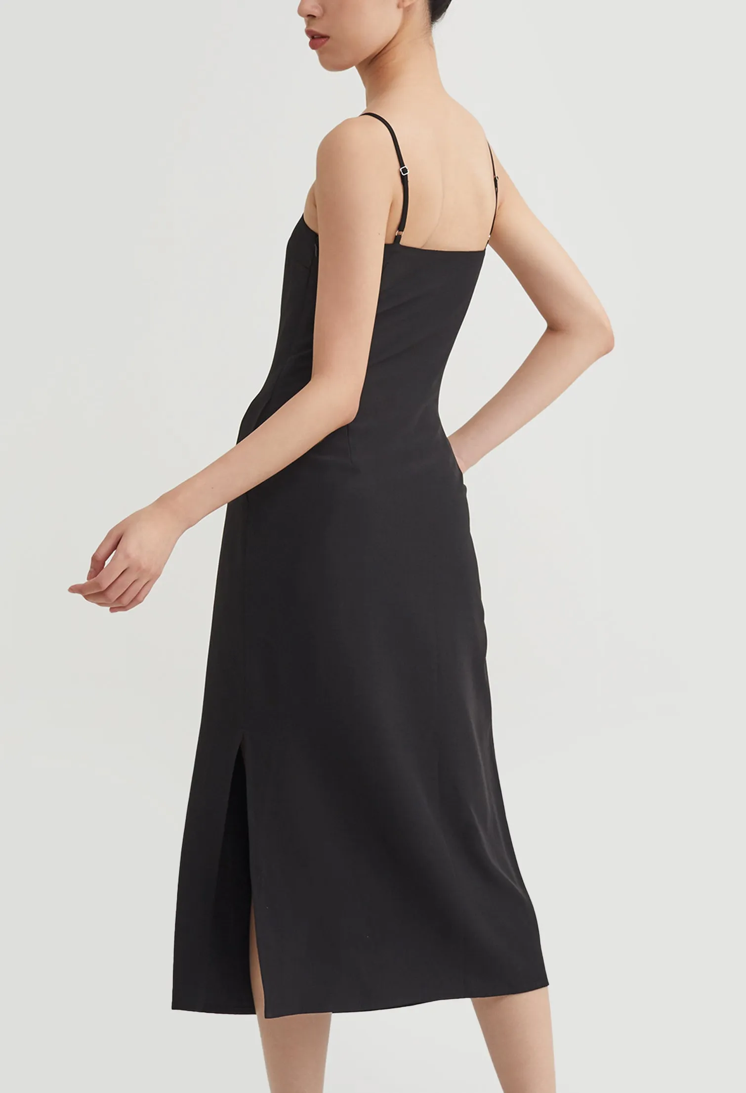 Monotone Contrast Trim Slip Midi Dress