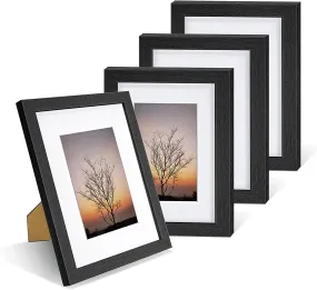 Nacial Picture Frames 5x7 inch Set of 4, Black Photo Frame with Wood Grain, Display 4x6 Photo with Mat, Display 5x7 photo without Mat , Picture Frames Collage for Wall or Tabletop