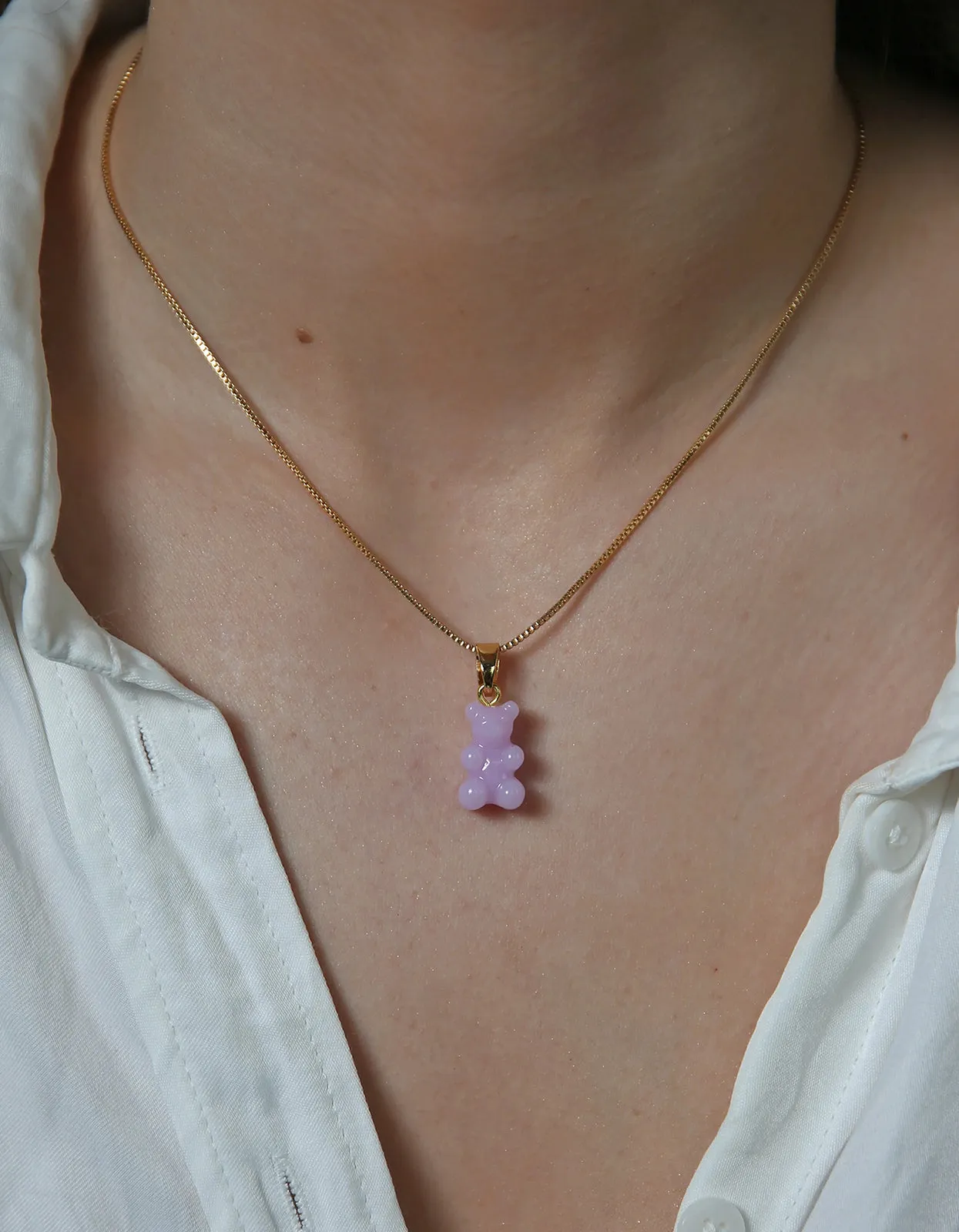 Nostalgia Bear Gold Chain Necklace - Lavender