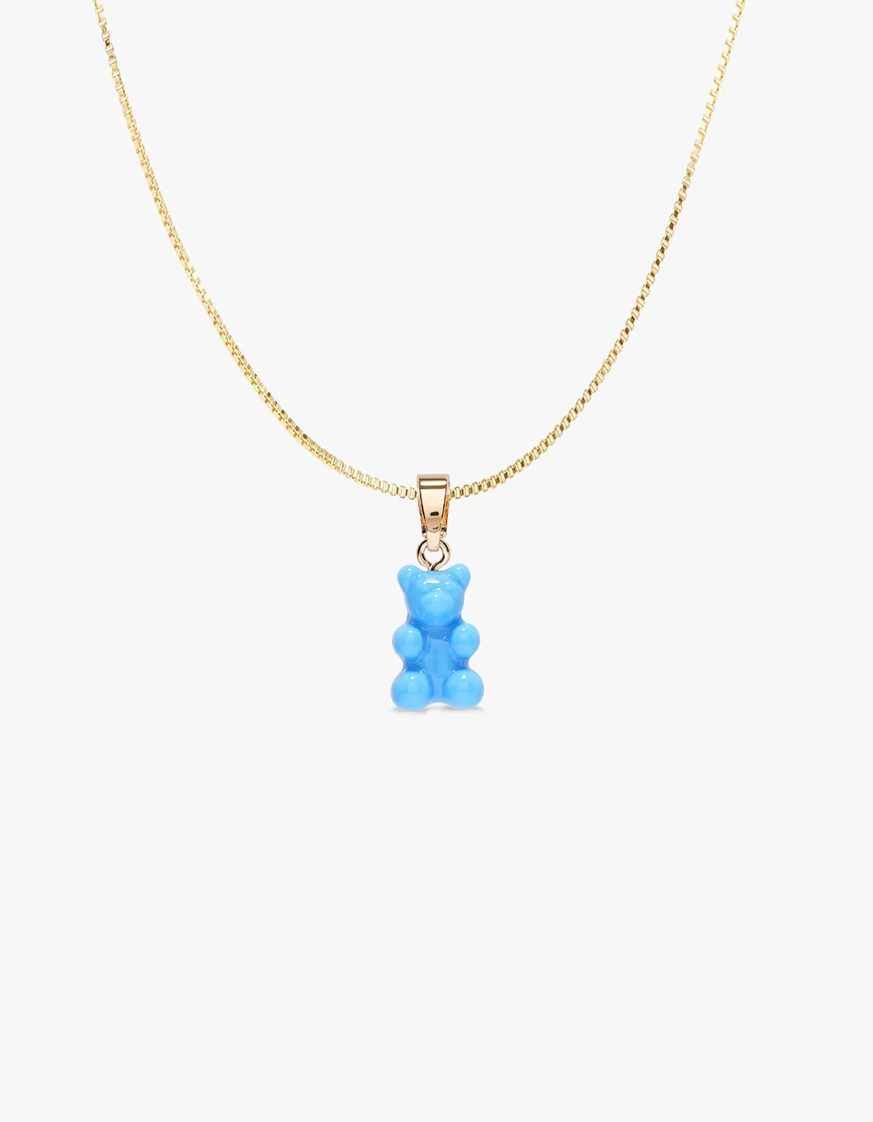 Nostalgia Bear Gold Chain Necklace - Sky Blue