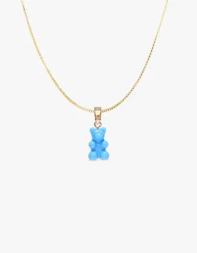 Nostalgia Bear Gold Chain Necklace - Sky Blue