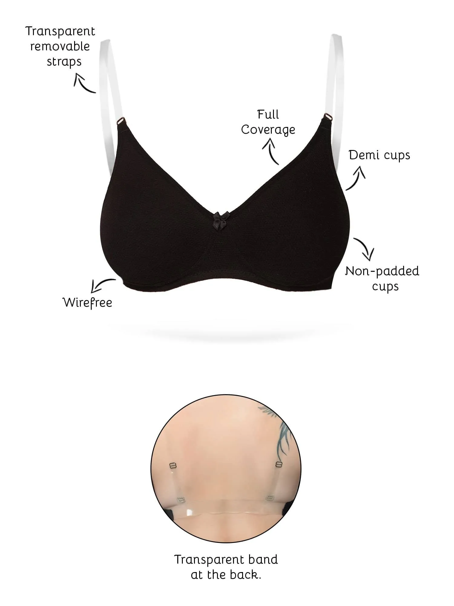 Organic Cotton  Antimicrobial Backless Non-Padded Seamless bra-ISB100-Black-