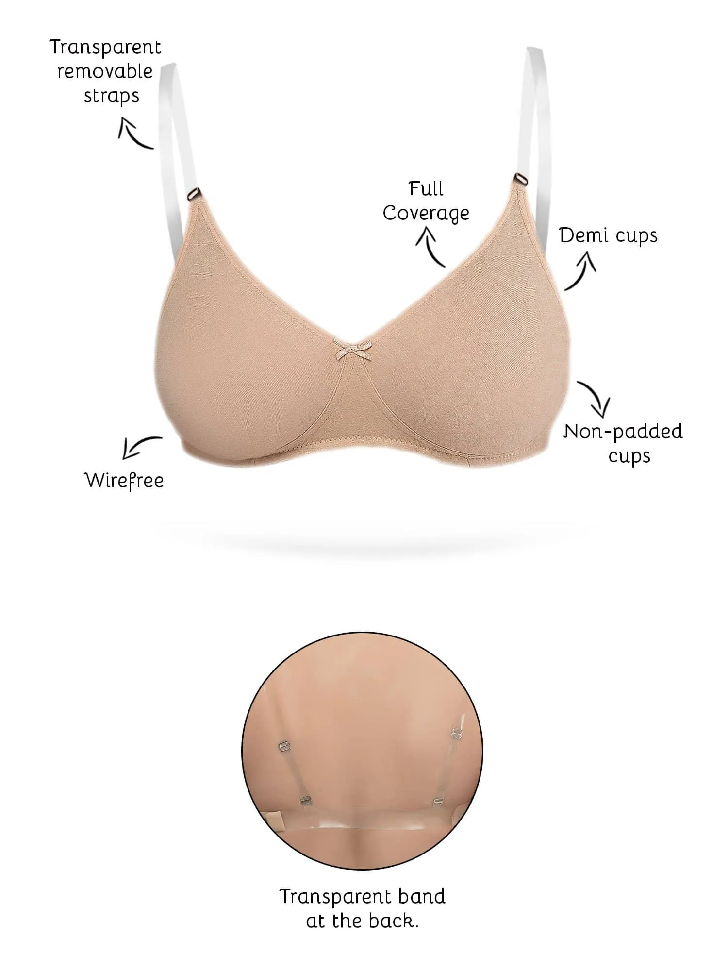 Organic Cotton Antimicrobial Backless Non-Padded Seamless Bra-ISB100-Skin-