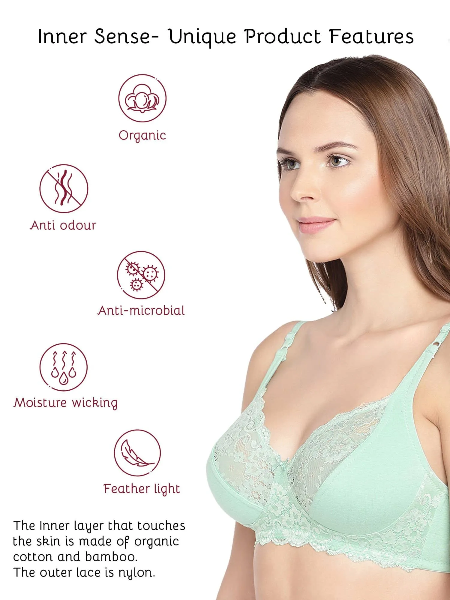 Organic Cotton  Antimicrobial Laced non-Padded Bra-ISB019-Oceangreen-