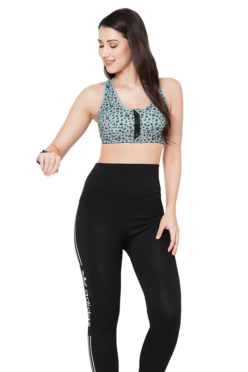 Organic Cotton Antimicrobial Medium Impact Printed Sports Bra_ISB116-Ocean Green-