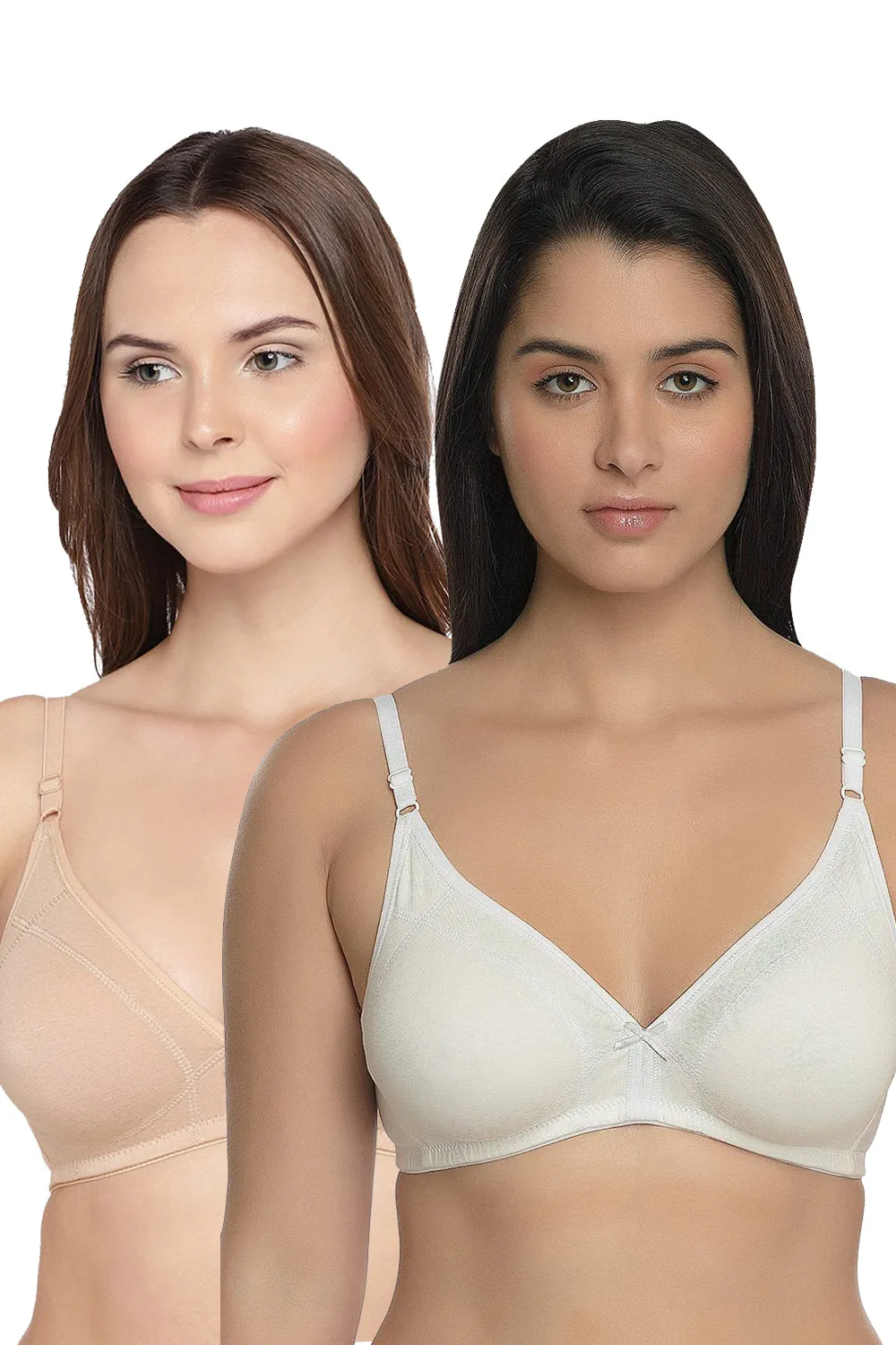 Organic Cotton Antimicrobial Seamless Triangular Bra with Supportive Stitch (Pack of 2)-ISB099-Skin_M.White-