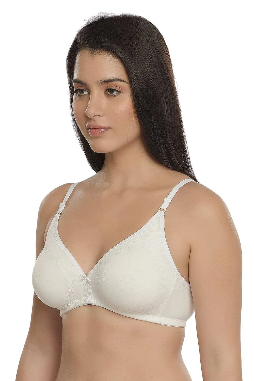 Organic Cotton Antimicrobial Seamless Triangular Bra with Supportive Stitch (Pack of 2)-ISB099-Skin_M.White-