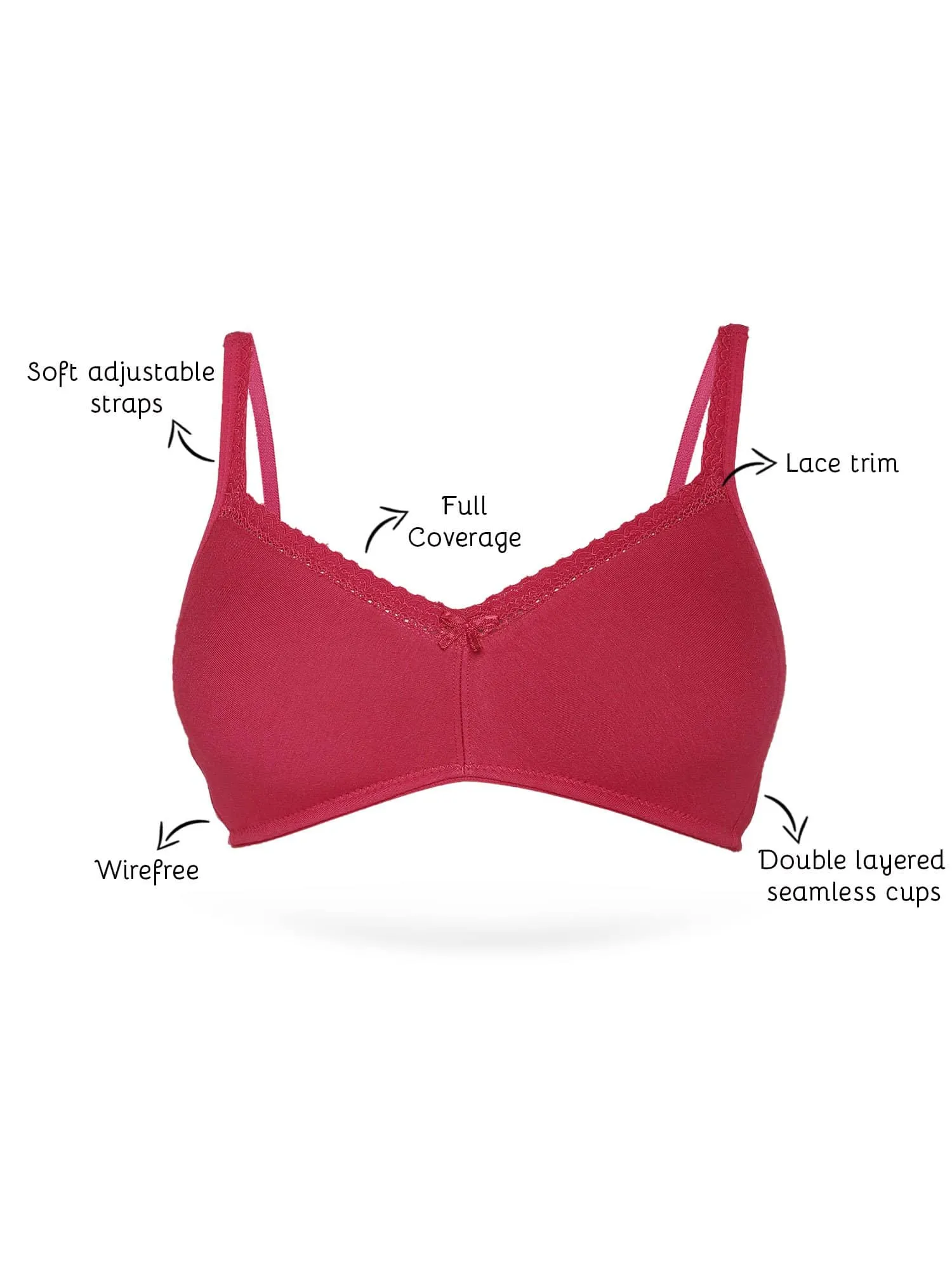 Organic Cotton Antimicrobial Soft Laced Bra (Pack of 3)-ISB017-C.Print_Peach_Maroon-