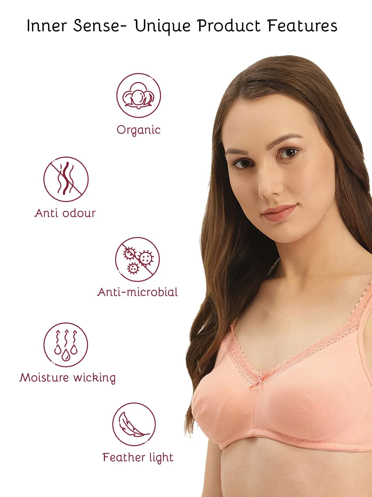 Organic Cotton Antimicrobial Soft Laced Bra (Pack of 3)-ISB017-C.Print_Peach_Maroon-