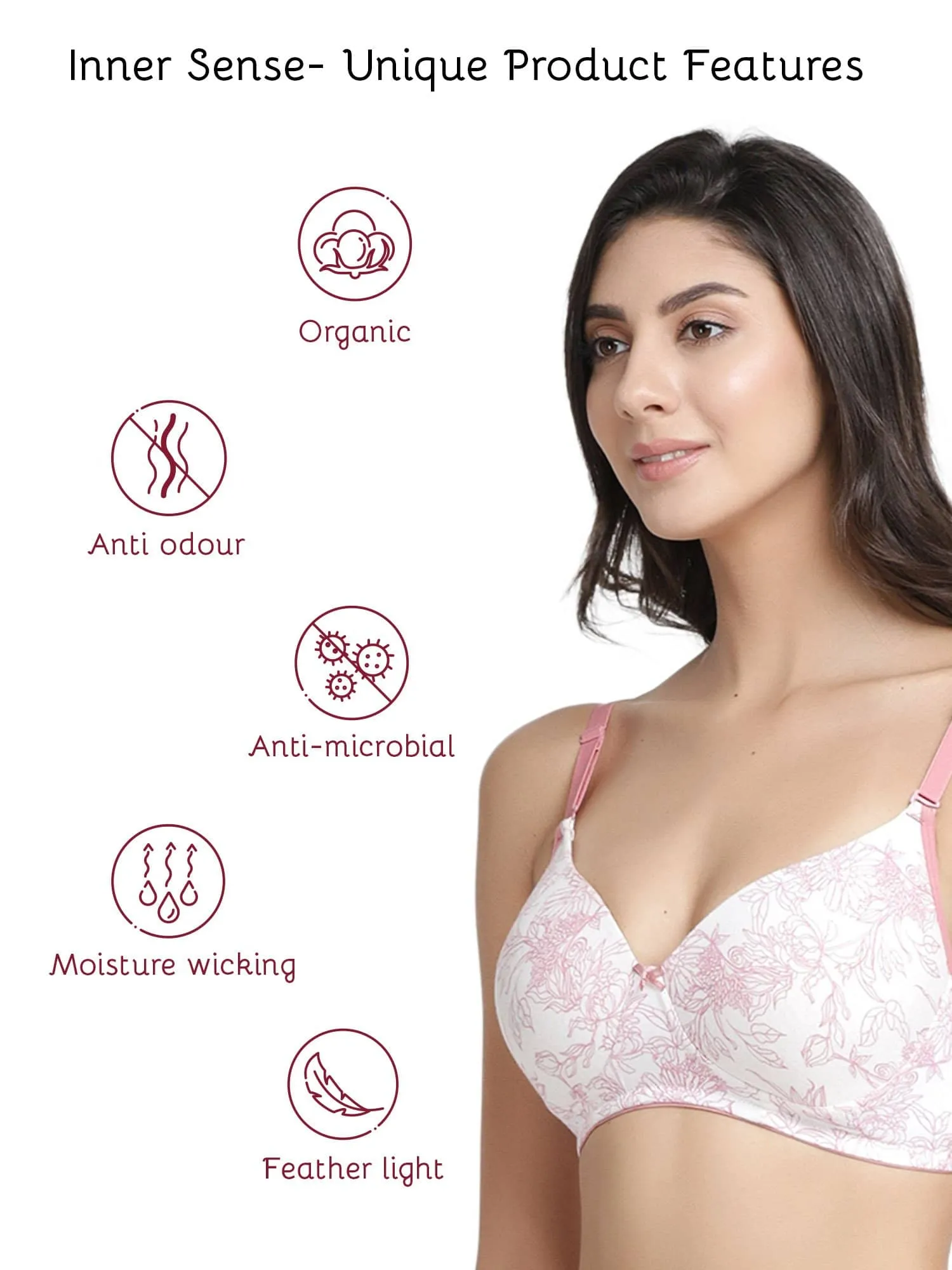 Organic Cotton  Antimicrobial Wire-free Padded Bra (Pack of 2)-ISB068-Coral Pink_M.White-