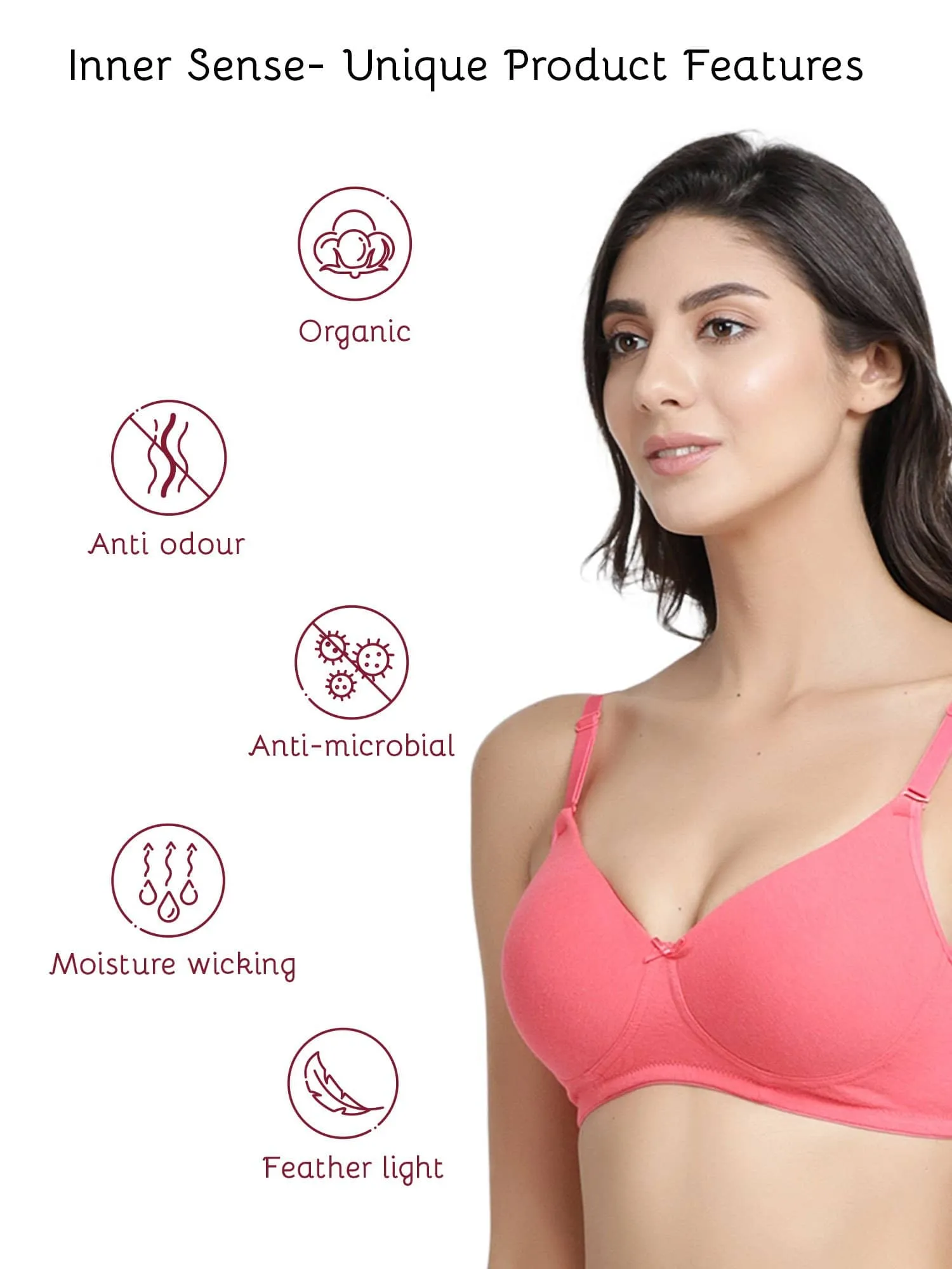 Organic Cotton  Antimicrobial Wire-free Padded Bra (Pack of 3)-ISB068-B.Pink_B.Pink_Coral Pink-