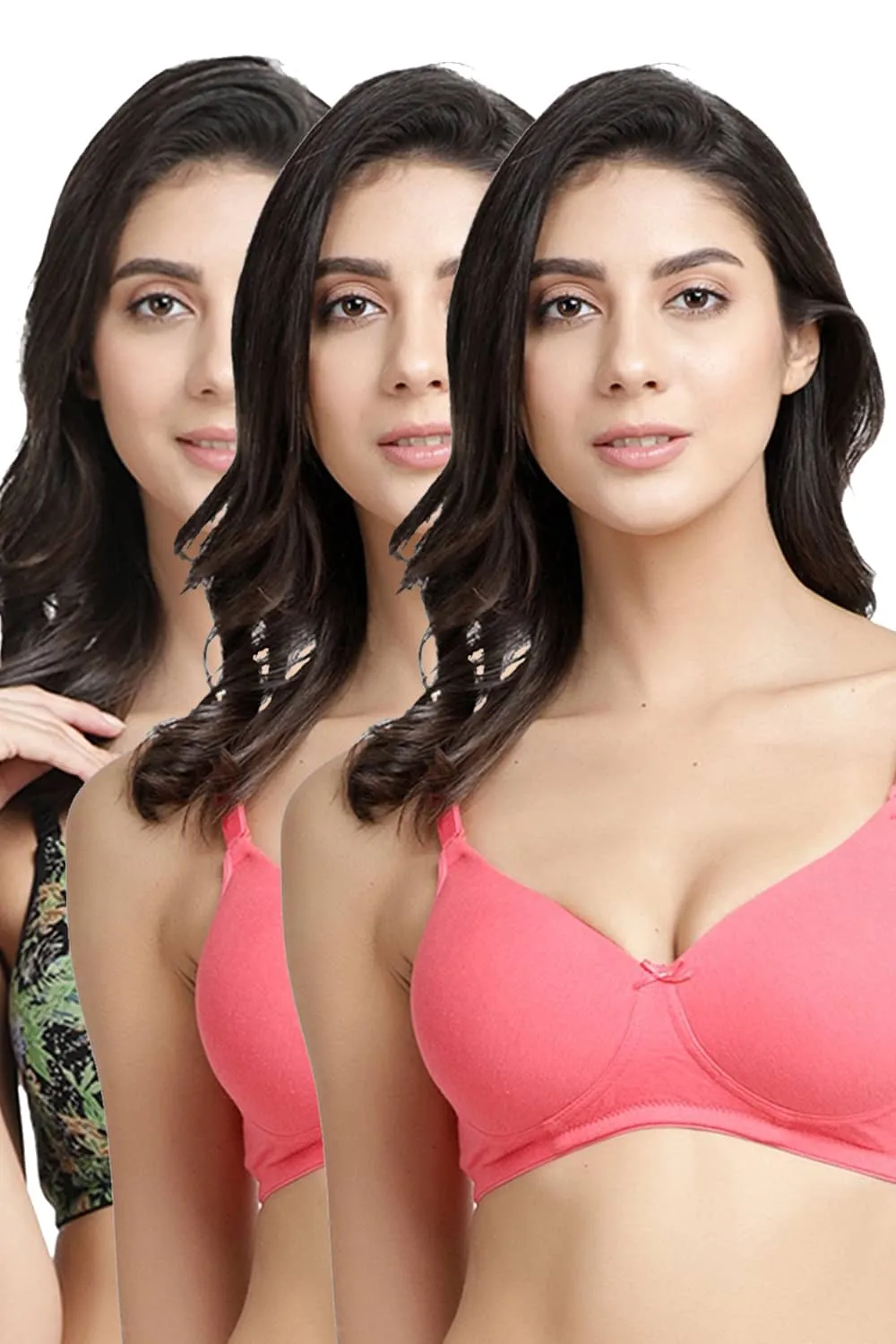 Organic Cotton  Antimicrobial Wire-free Padded Bra (Pack of 3)-ISB068-B.Pink_B.Pink_J.Print-