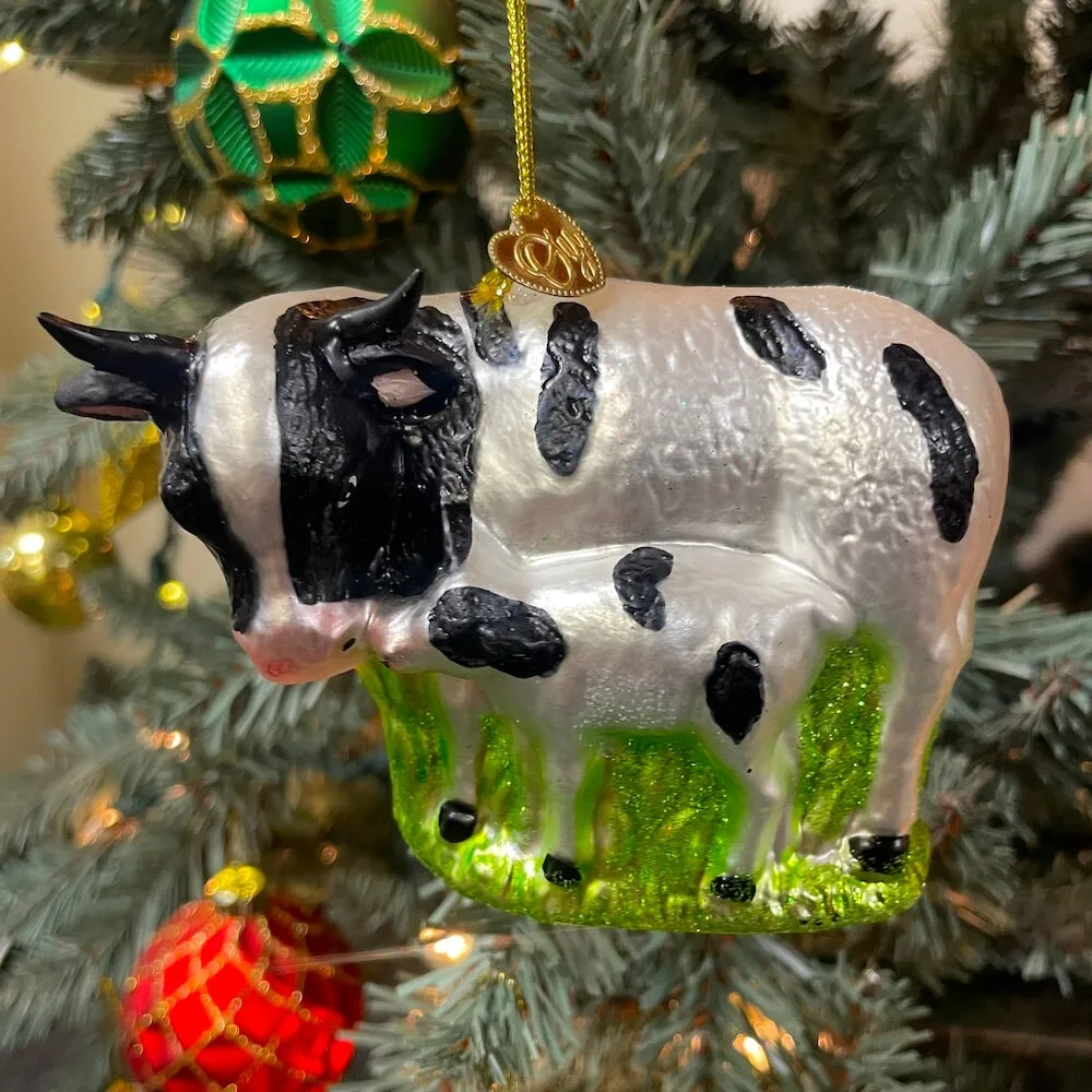 Ornamentally You Cow and Calf Glass Christmas Ornament