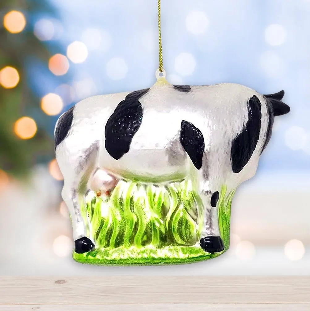 Ornamentally You Cow and Calf Glass Christmas Ornament