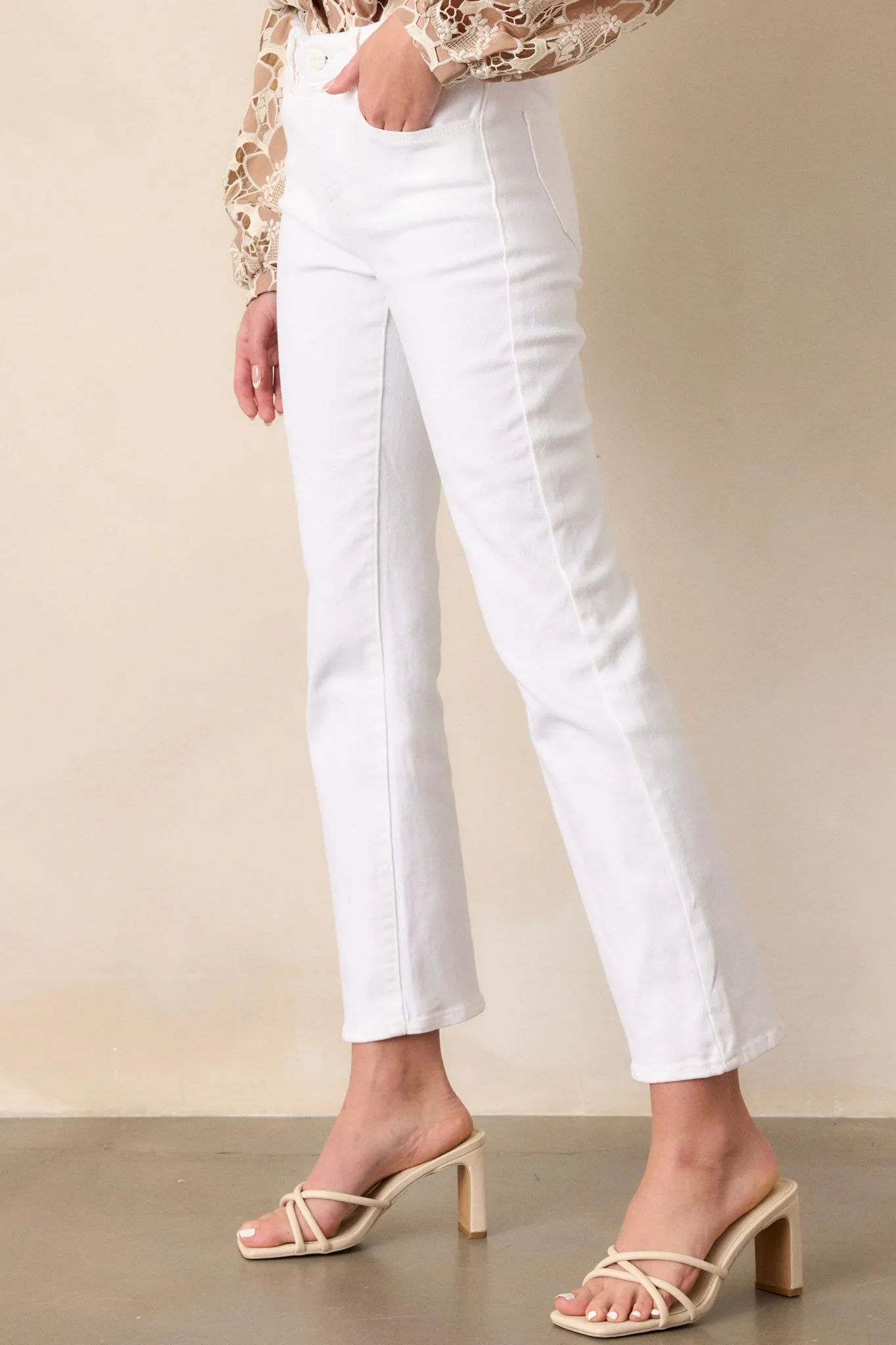 Over You Again White High Waisted Straight Leg Jeans