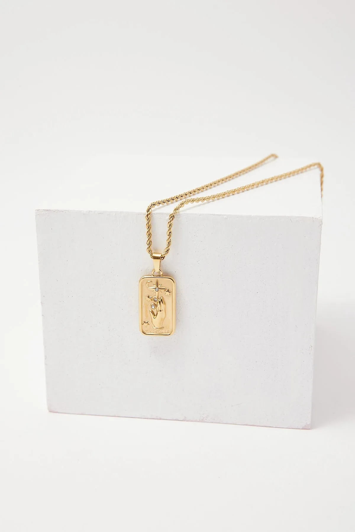 Perfect Stranger Rectangle Pendant Plated Necklace 18k Gold Plated