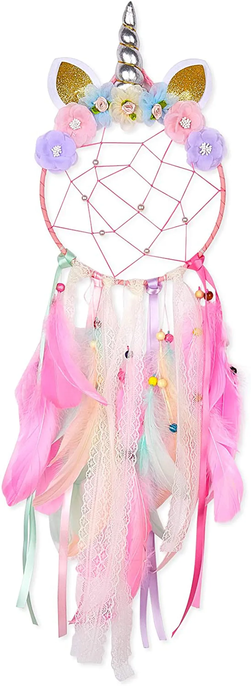 Qtgirl Dream Catchers for Kids Unicorn Dream Catcher Feather Wall Decor for Girls Bedroom Flower Wall Hanging Decoration Flower Dream Catcher