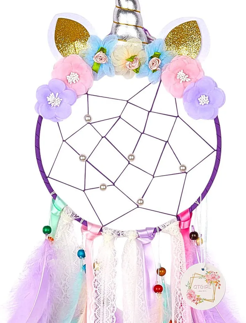 Qtgirl Dream Catchers for Kids Unicorn Dream Catcher Feather Wall Decor for Girls Bedroom Flower Wall Hanging Decoration Flower Dream Catcher