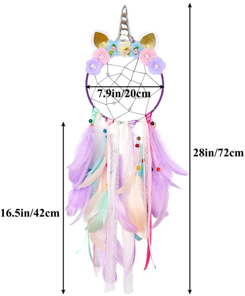 Qtgirl Dream Catchers for Kids Unicorn Dream Catcher Feather Wall Decor for Girls Bedroom Flower Wall Hanging Decoration Flower Dream Catcher