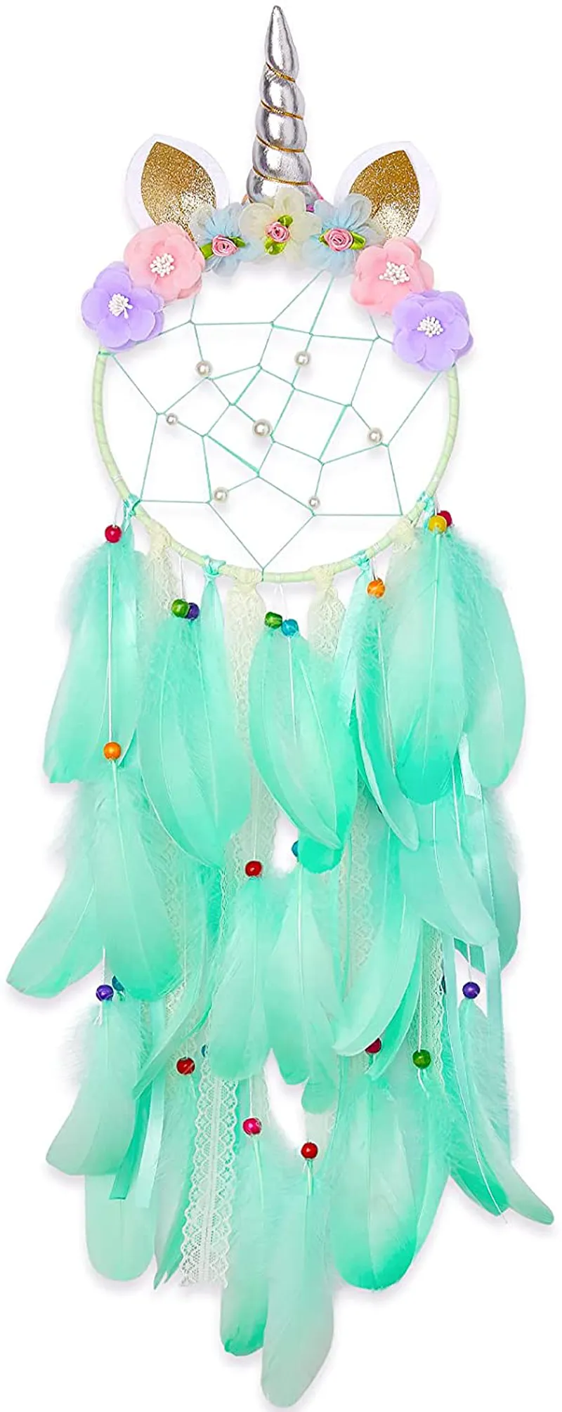 Qtgirl Dream Catchers for Kids Unicorn Dream Catcher Feather Wall Decor for Girls Bedroom Flower Wall Hanging Decoration Flower Dream Catcher