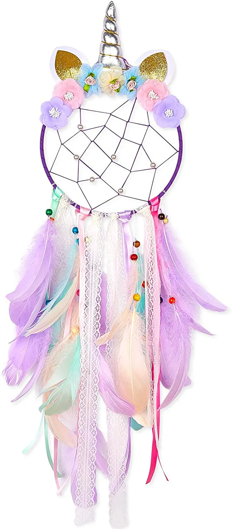 Qtgirl Dream Catchers for Kids Unicorn Dream Catcher Feather Wall Decor for Girls Bedroom Flower Wall Hanging Decoration Flower Dream Catcher