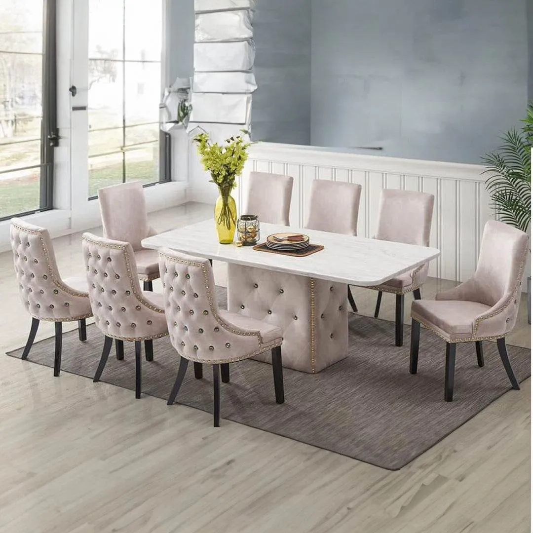 Samaira Velvet Chesterfield Dining Table in Beige (180cm)