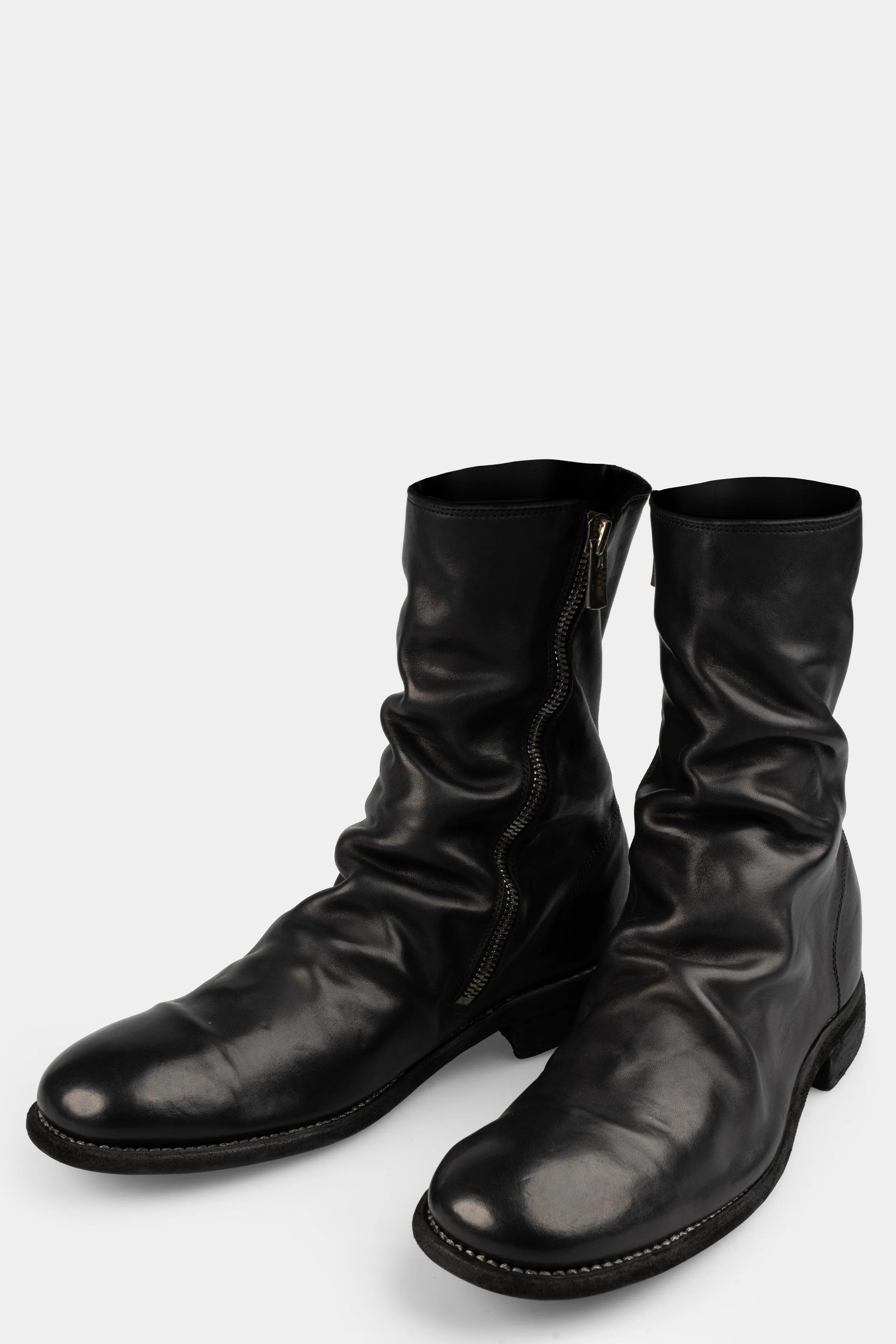 Side zip mid-top leather boots | 698X