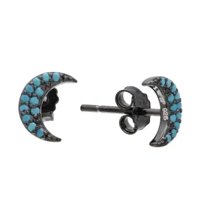 Silver 925 Black Rhodium Plated Half Moon Turquoise Stone Earrings