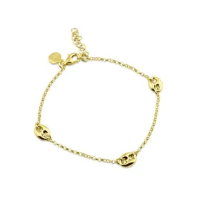 Silver 925 Gold Plated Puffed Mariner Charm Lariat Bracelet