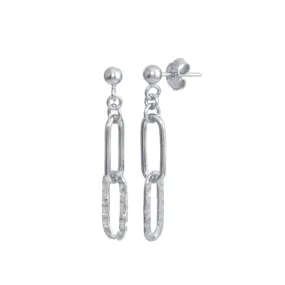 Sterling Silver 925 Rhodium Plated Dangling Ball Textured Paperclip  Earrings