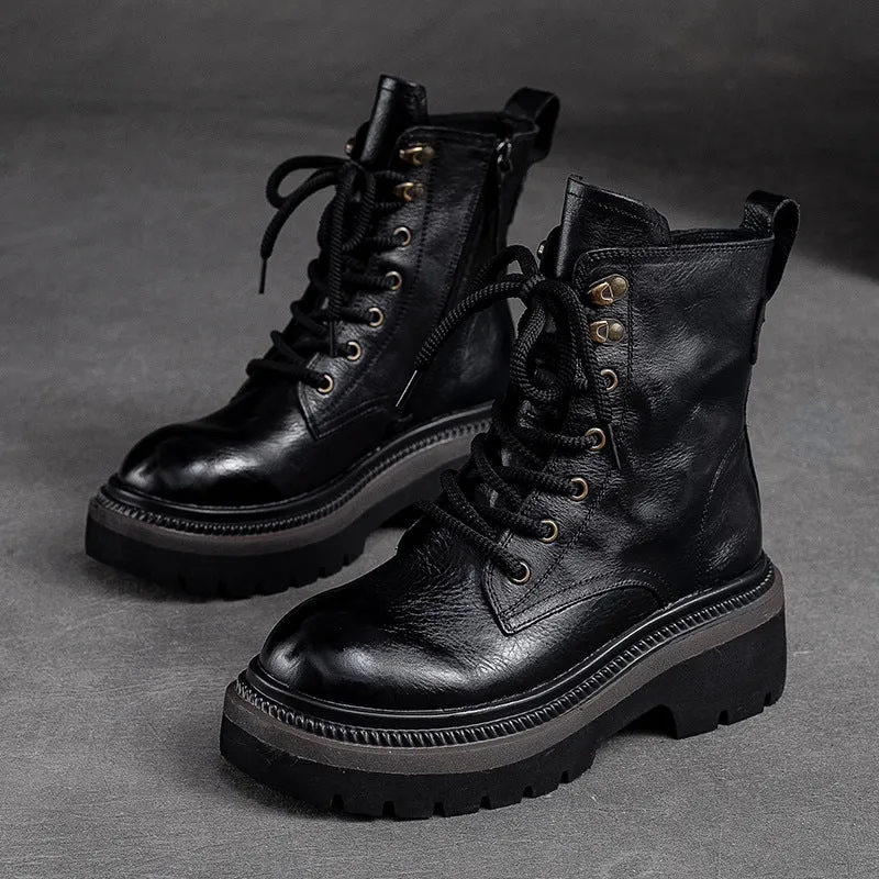 Women Classic Leather Thick Soled Combat Boots