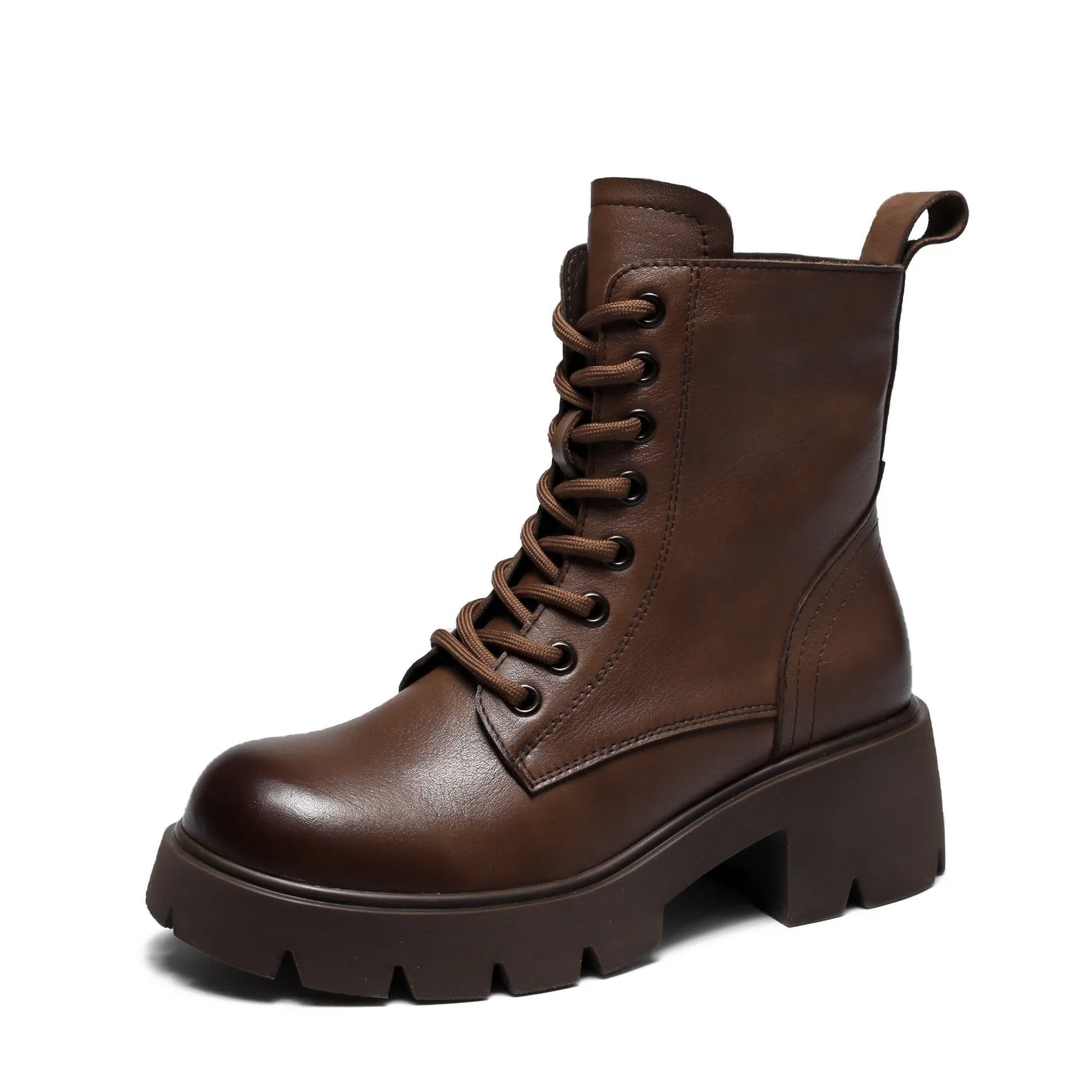 Women Classic Minimalist Leather Chunky Platform Combat Boots