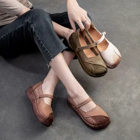 Women Retro Patchwork Leather Flat Casual Shoes