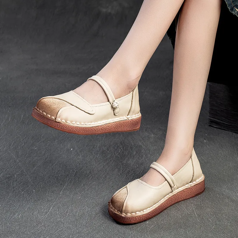 Women Retro Patchwork Leather Flat Casual Shoes