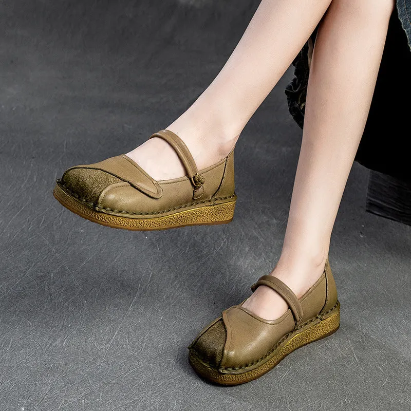 Women Retro Patchwork Leather Flat Casual Shoes