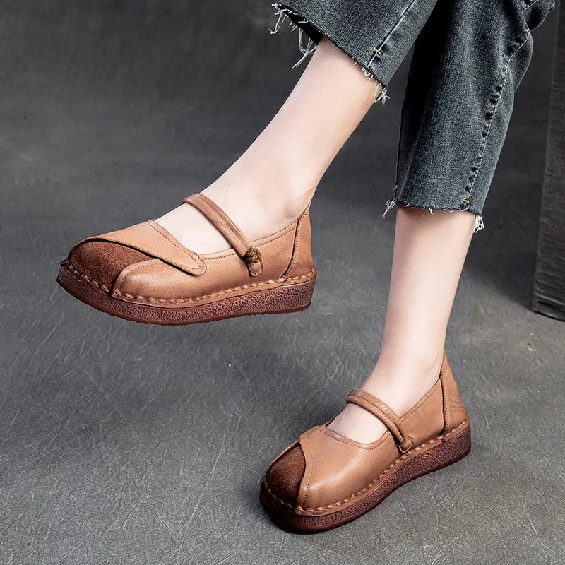 Women Retro Patchwork Leather Flat Casual Shoes