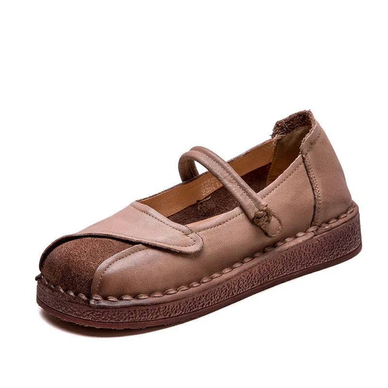 Women Retro Patchwork Leather Flat Casual Shoes