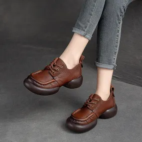 Women Retro Soft Leather Thick Soled Casual Shoes