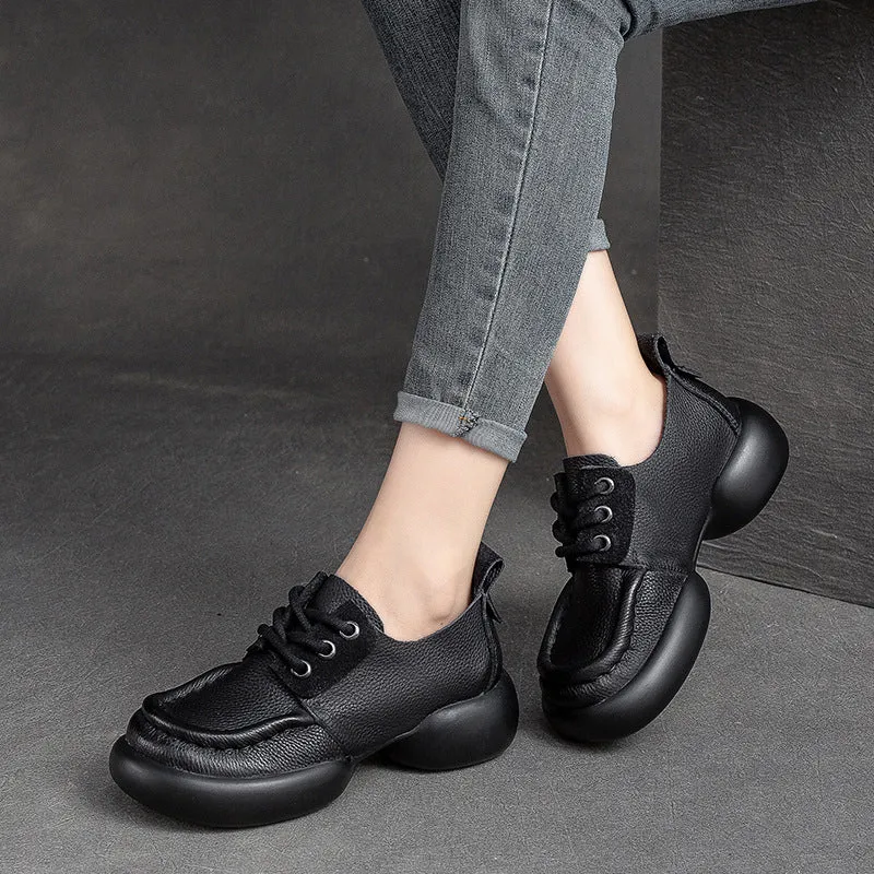 Women Retro Soft Leather Thick Soled Casual Shoes