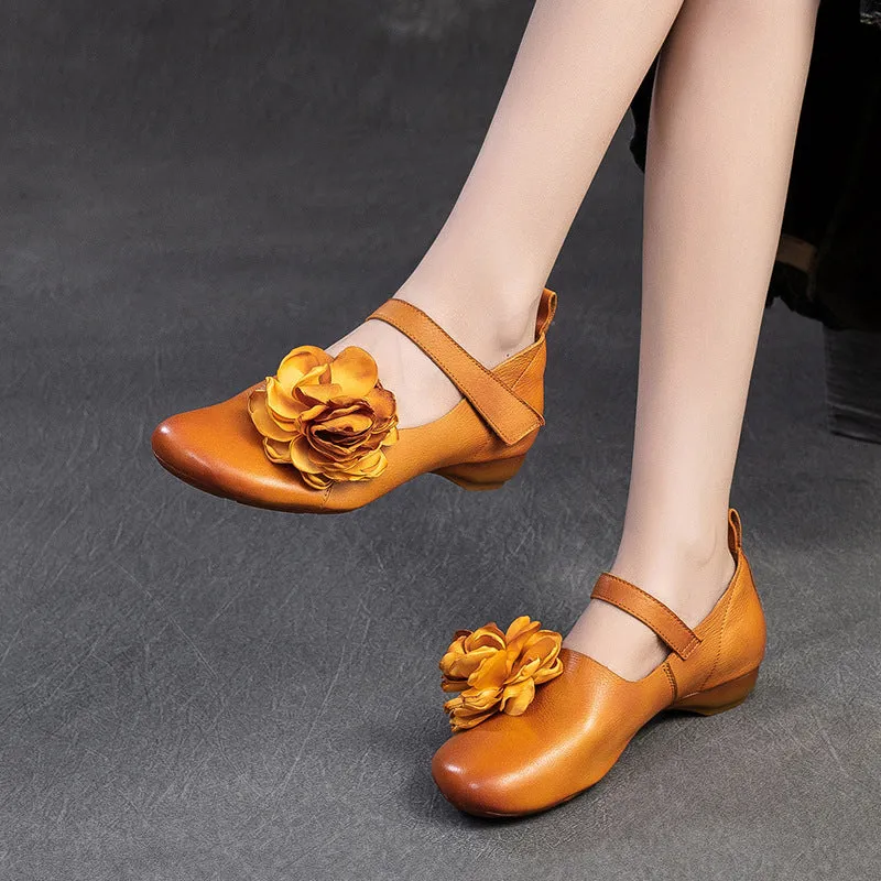 Women Retro Soft Leather Velcro Tape Casual Shoes