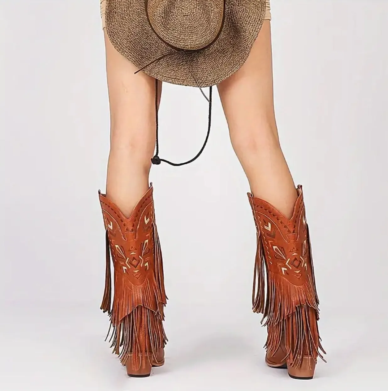 Women's Tassel Decor Chunky Heel Cowboy Boots