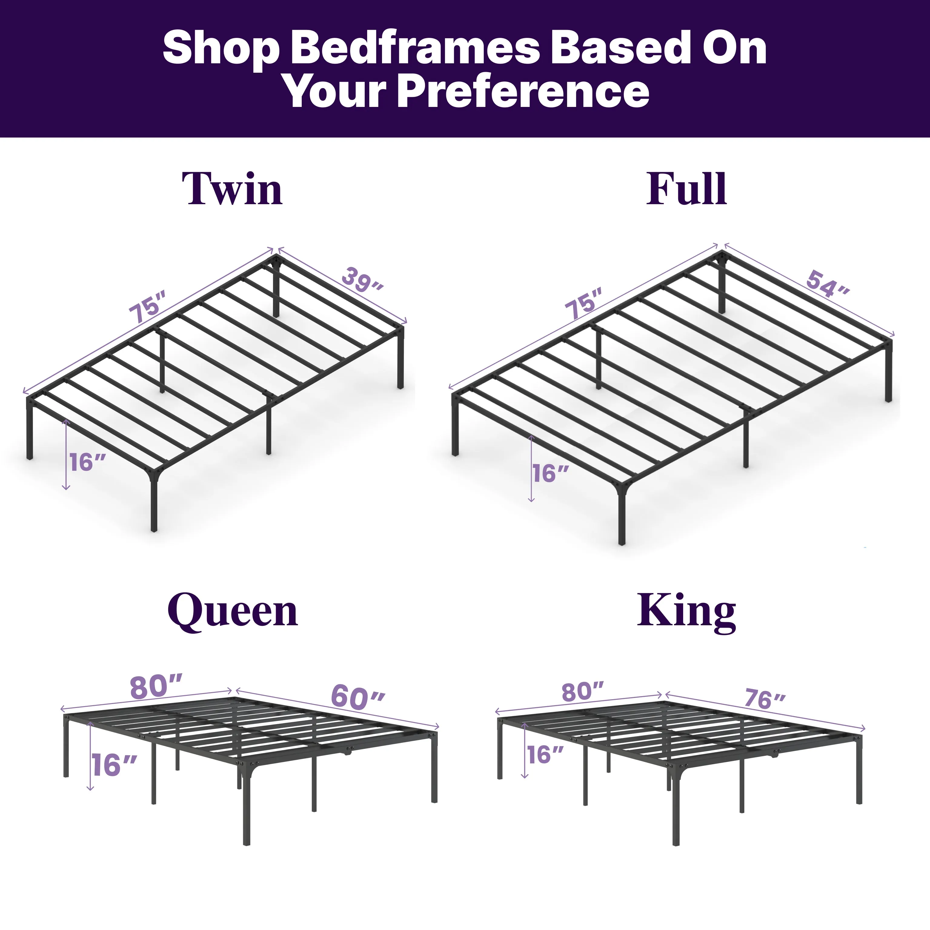 Zeta 16 Inch Metal Platform Bed Frame